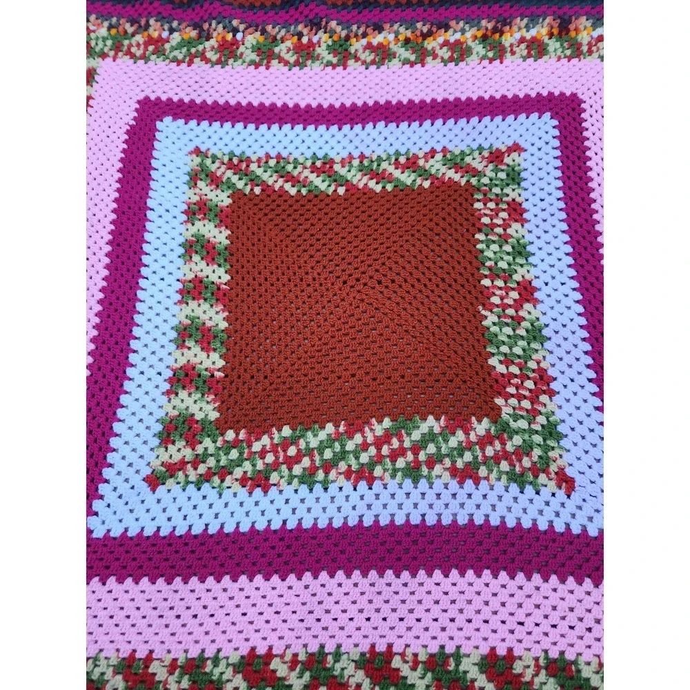 Vintage Hand Crochet AFGHAN Knit Retro Rectangle Throw‎ Blanket Spread 69